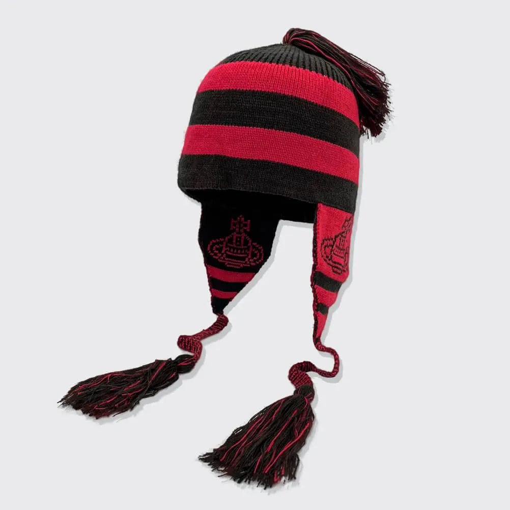  Bold Stripe Knit Tassel Beanie