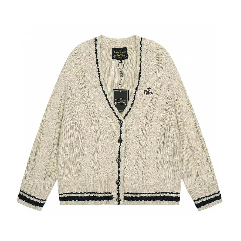 Cable Knit Crest Button Cardigan
