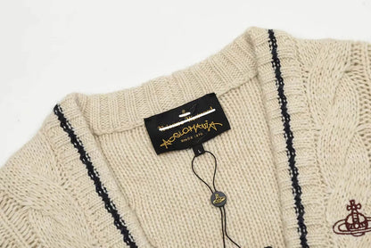 Cable Knit Crest Button Cardigan