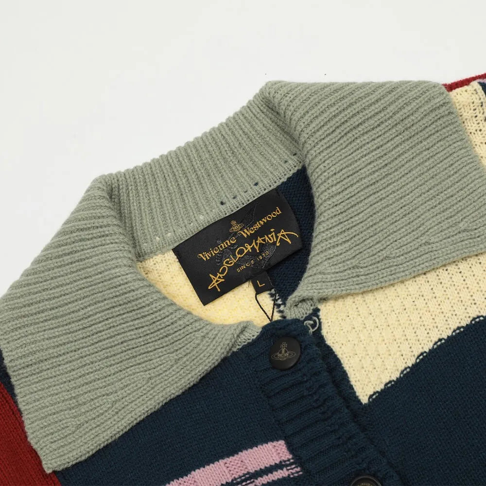  Colorblock Grid Knit Cardigan