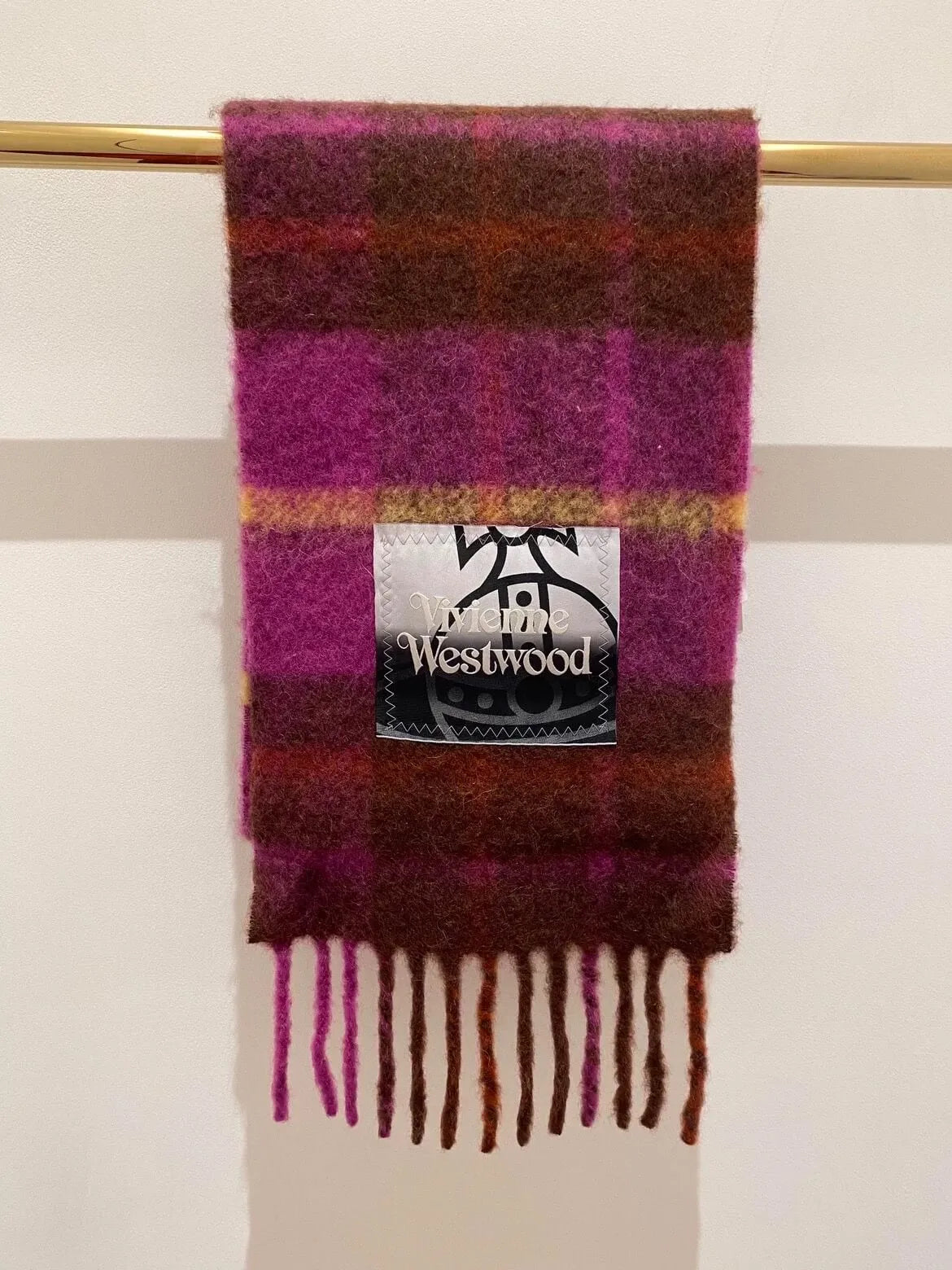 Checkered Wool Fringe Scarf