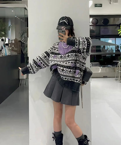 Distressed Pattern Knit Sweater