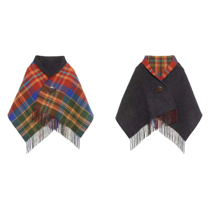 Reversible Plaid Button Poncho Cape