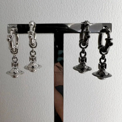 Mini Orb Drop Hoop Earrings