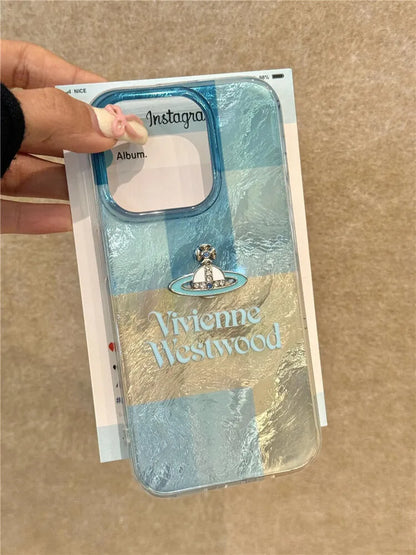 Blue Plaid Saturn Phone Case