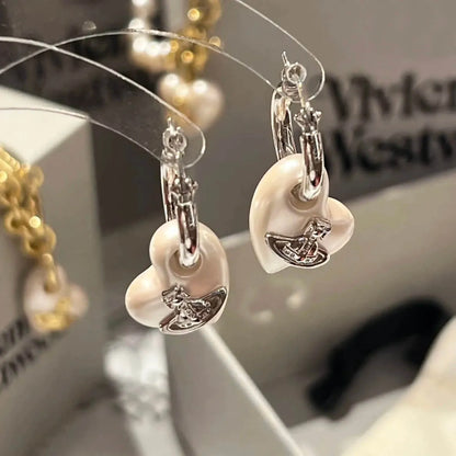 Heart Drop Orb Hoop Earrings