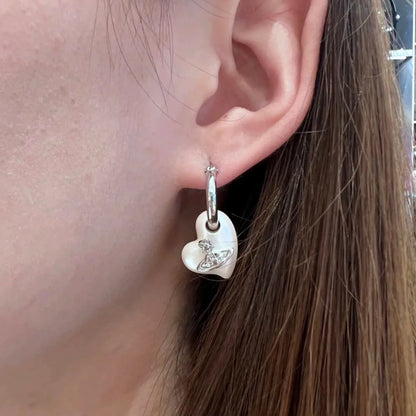 Heart Drop Orb Hoop Earrings