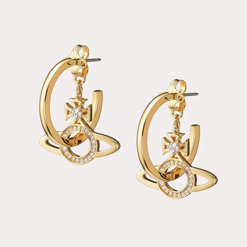 Double Hoop Snake Orb Earrings