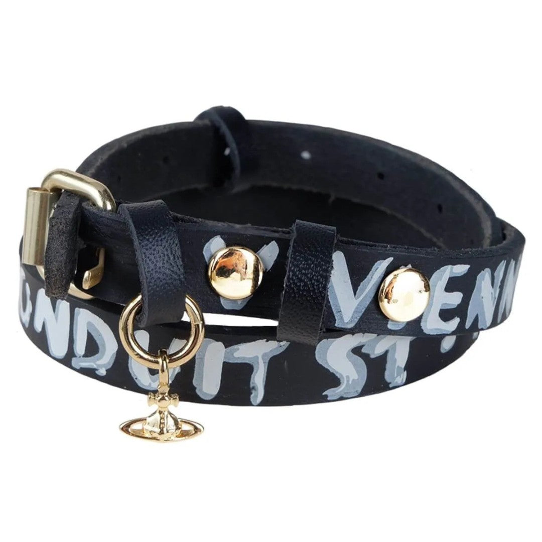 Graffiti-Print Leather Saturn Choker