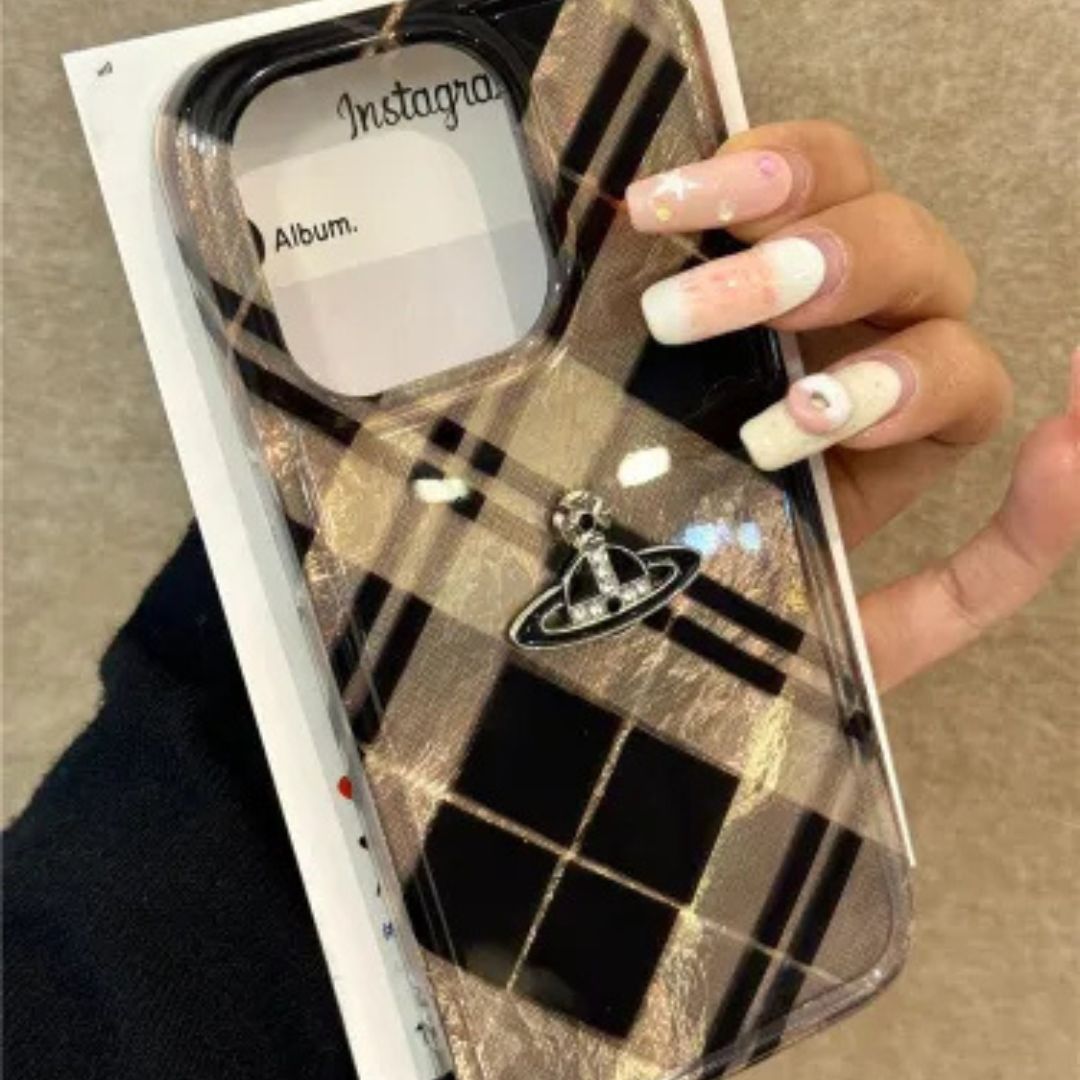 Glossy Plaid Embossed Orb Phone Case