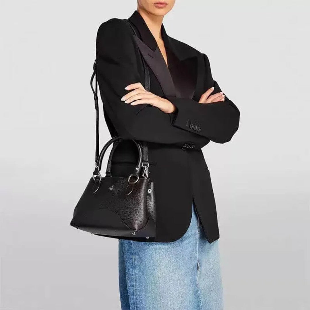 Black Leather Saturn Handbag