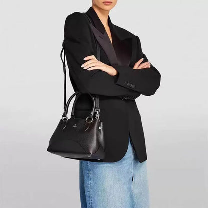 Black Leather Saturn Handbag