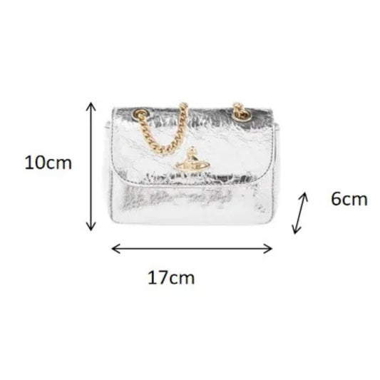 Metallic Leather Saturn Chain Crossbody Bag