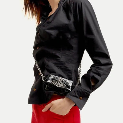 Mini Croc-Textured Chain Flap Bag with Dust Bag