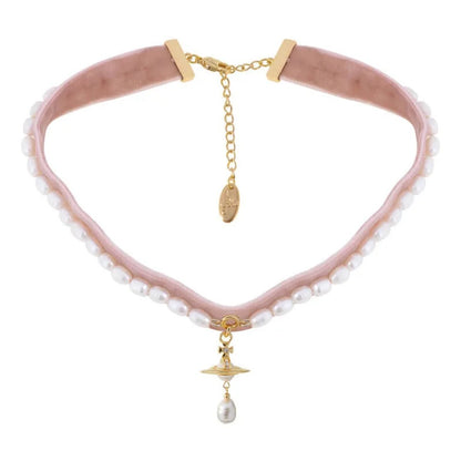ALEKSA Velvet Baroque Pearls Choker Necklace