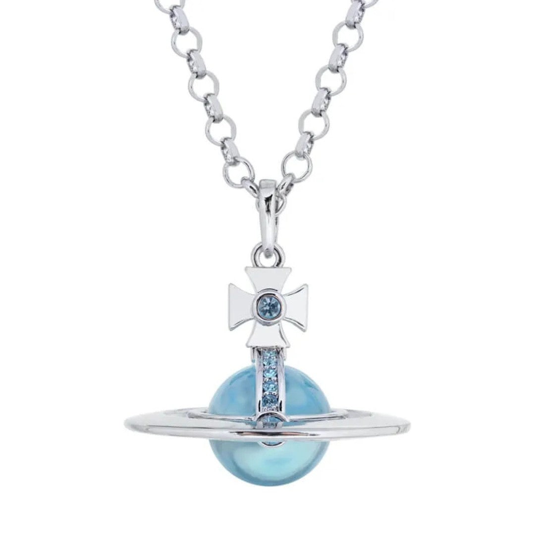 10mm 20mm ORB Classic Saturn Pendant Necklace Silver Glacier Blue