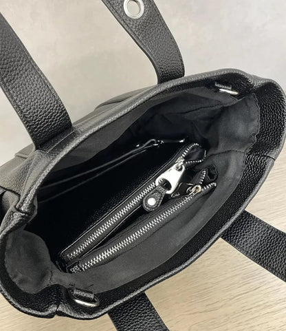 Structured Leather Tote with Pouch