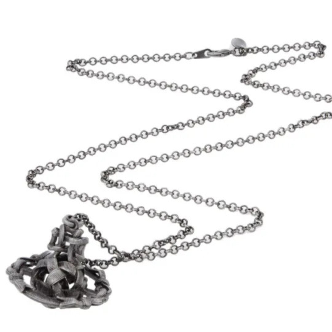 Antique Silver Woven Ball ORB Saturn Necklace