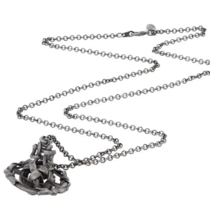 Antique Silver Woven Ball ORB Saturn Necklace