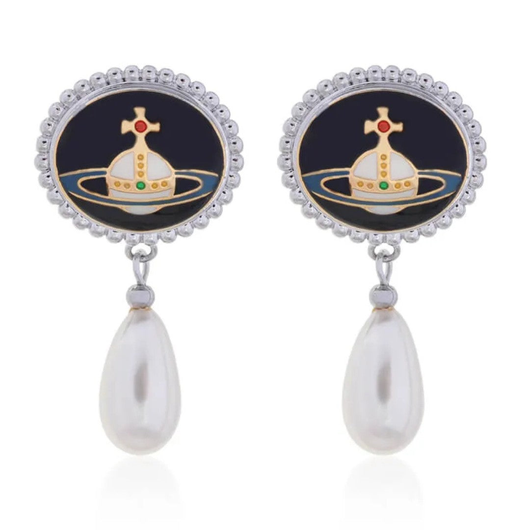 Enamel Lace Pearl Earrings