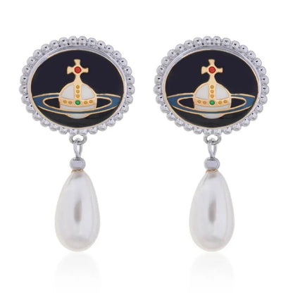 Enamel Lace Pearl Earrings