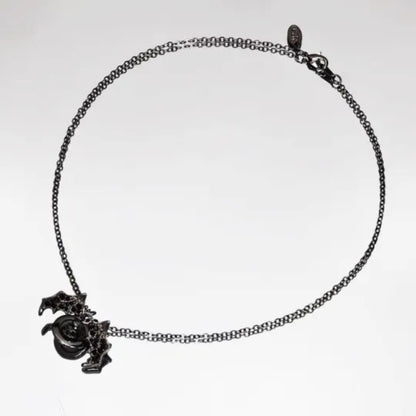 Gothic Bat Wings Saturn Necklace