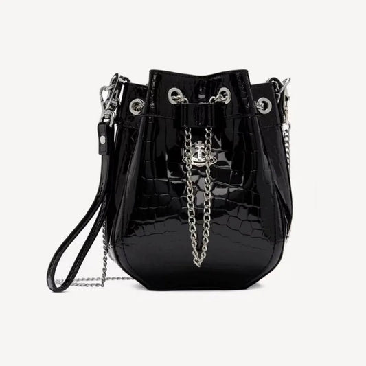 Mini Croc-Embossed Chain Bucket Bag