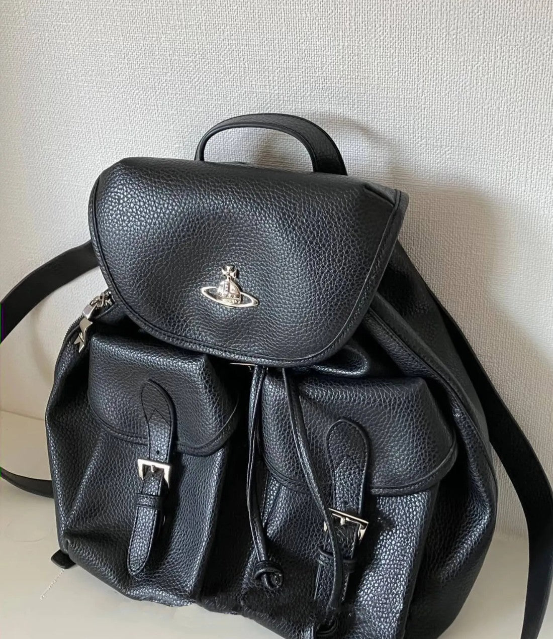 Vintage Leather Buckle Strap Backpack