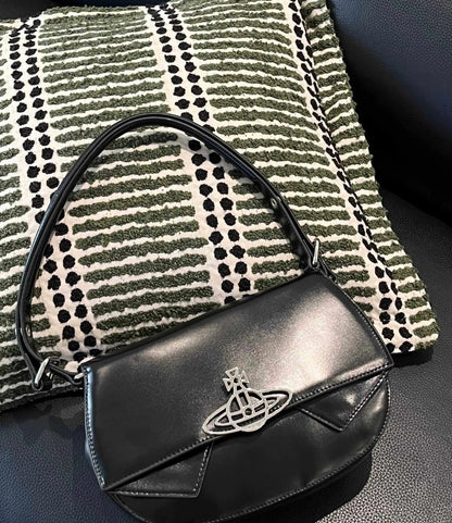 Curved Leather Saturn Shoulder Bag