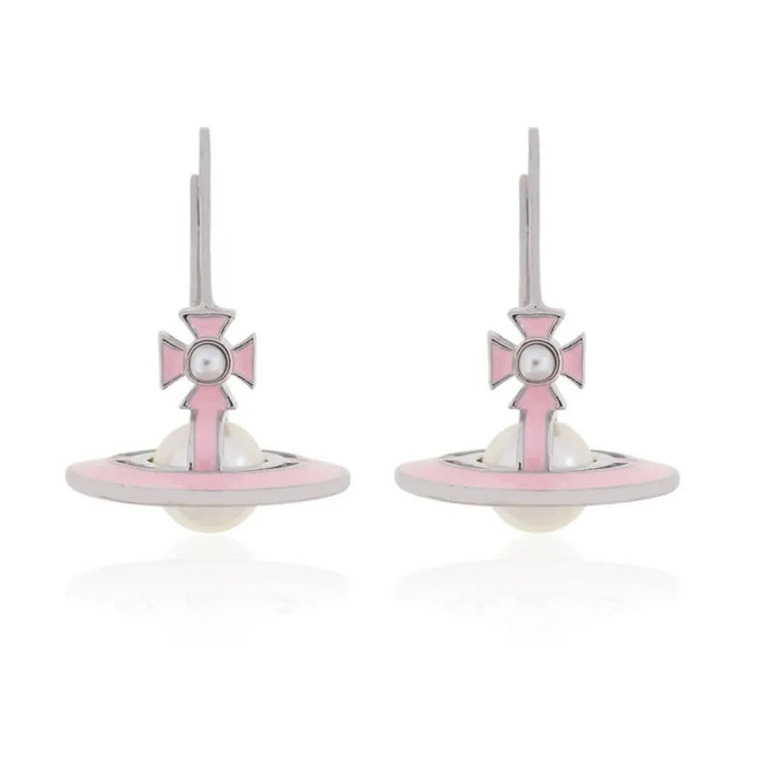 Pink Lacquered Saturn Earrings