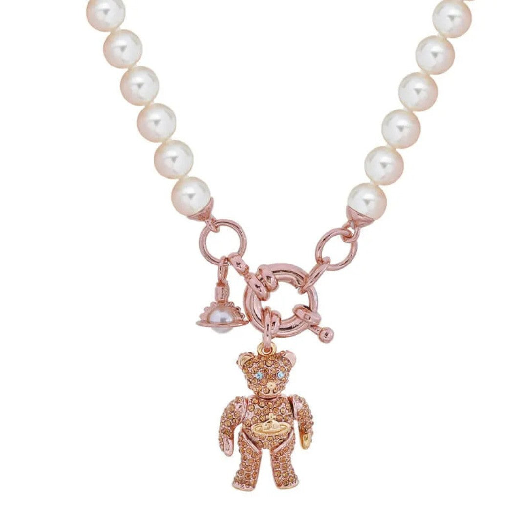 TEDDY Petite Pearl Necklace with Movable Bear Charm