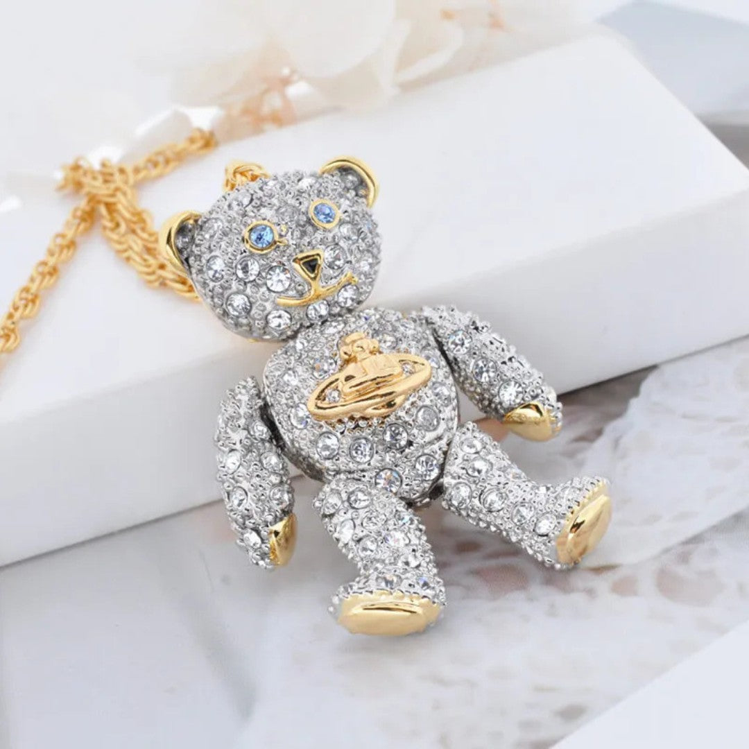 Vintage Full Diamond Bear Necklace
