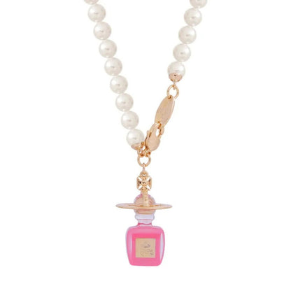 Perfume Bottle Pearl Saturn Necklace