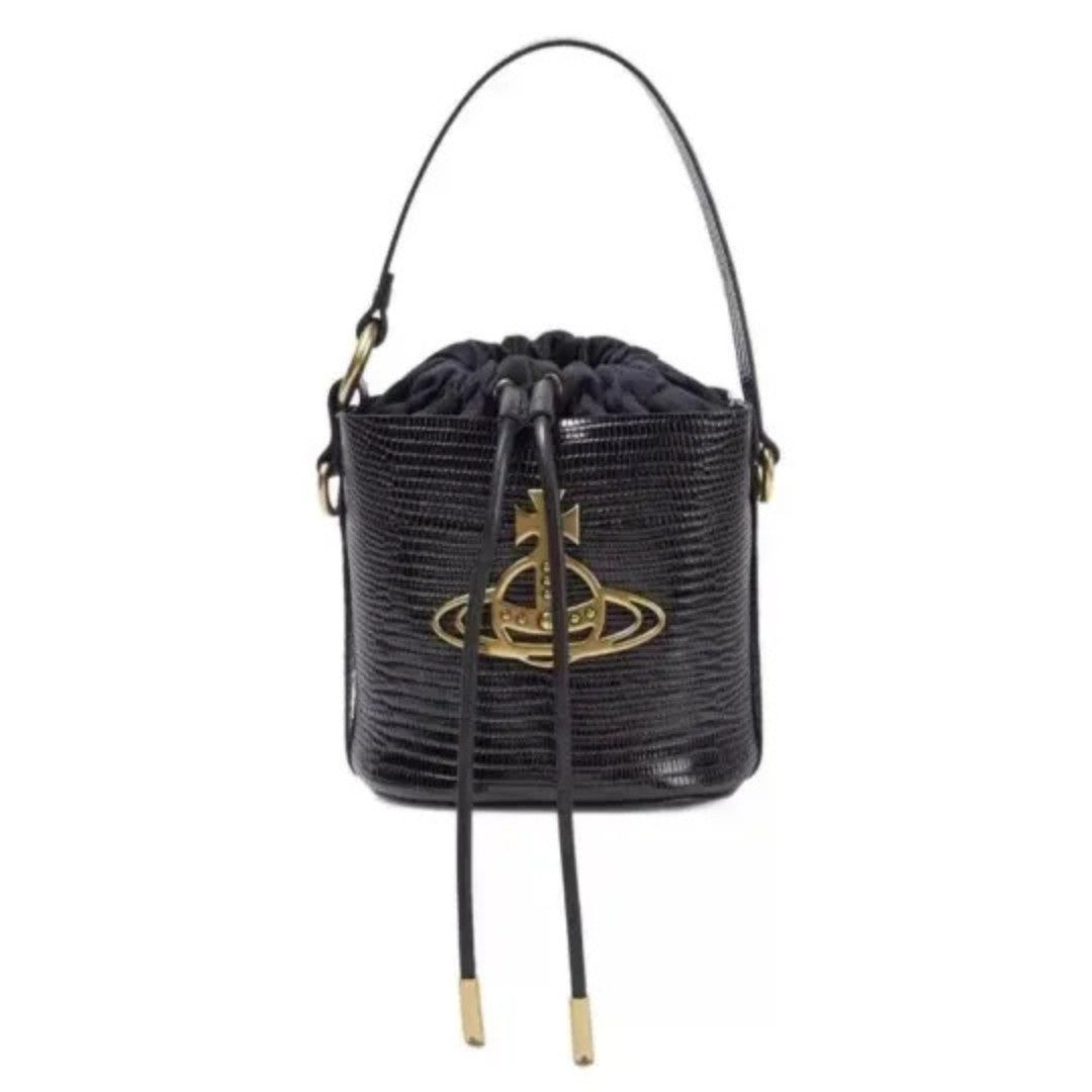 Croc-Effect Drawstring Bucket Bag
