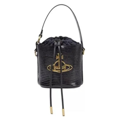 Croc-Effect Drawstring Bucket Bag