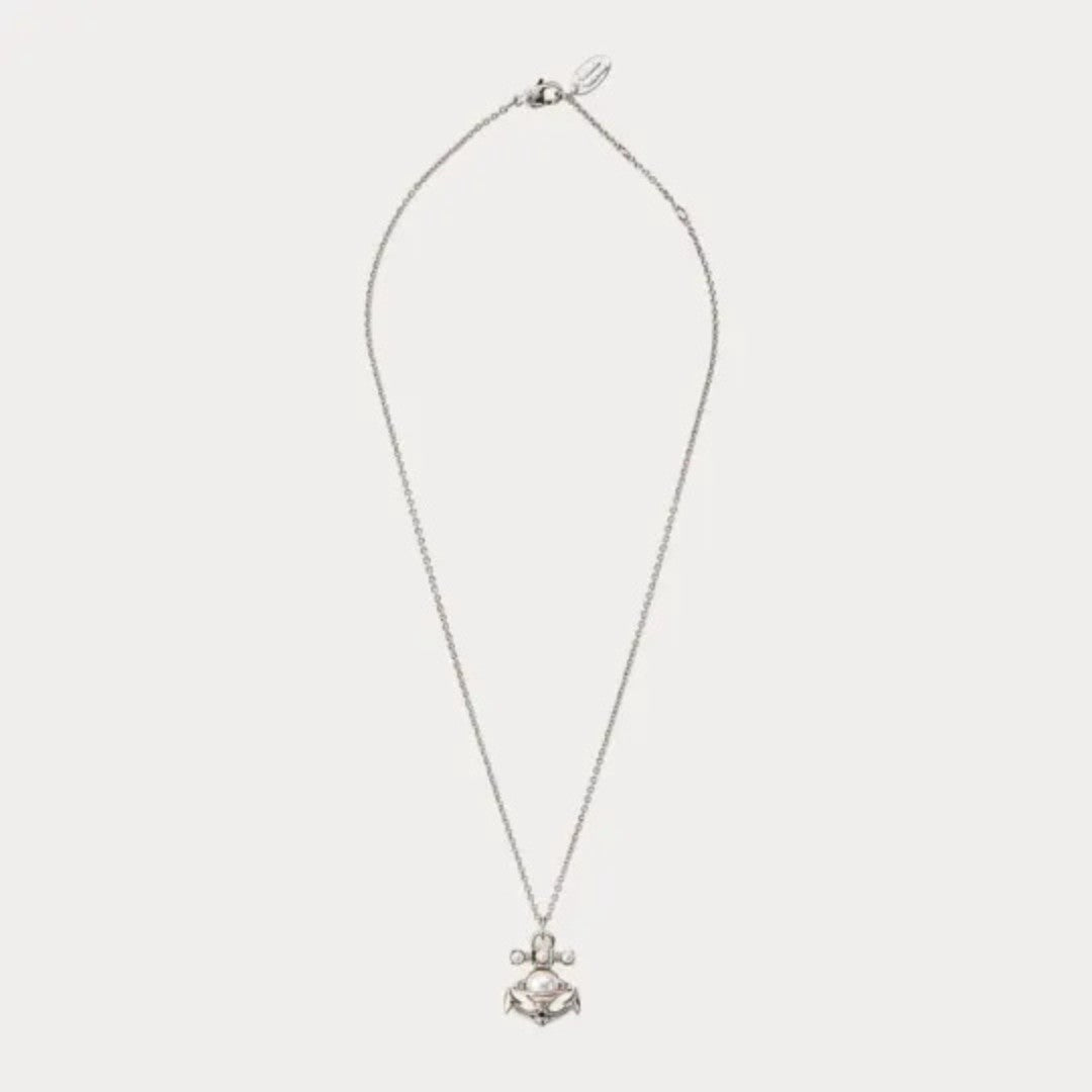 MARIALENA Petite Anchor Orb Pendant Necklace with Pearl Inlay