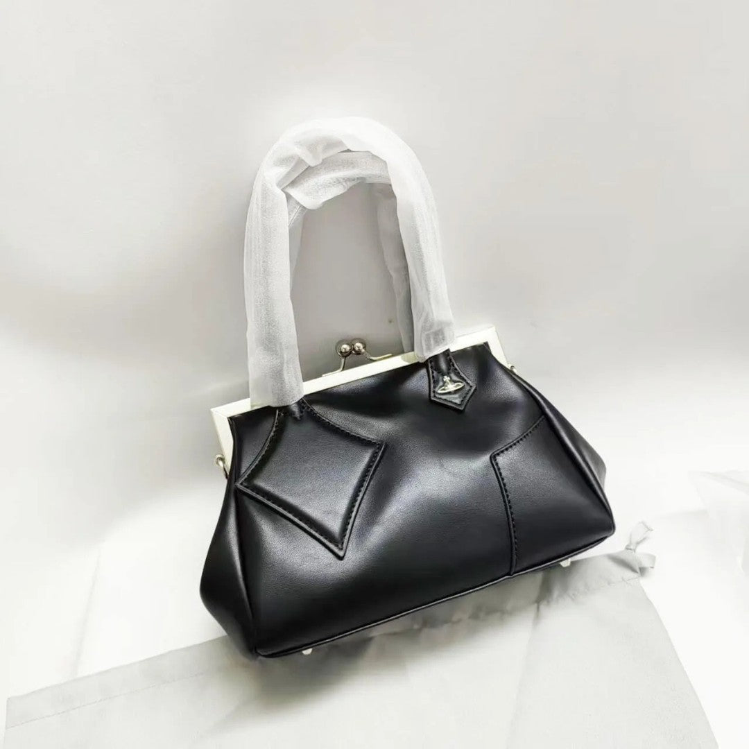 Retro Kiss-Lock Leather Tote