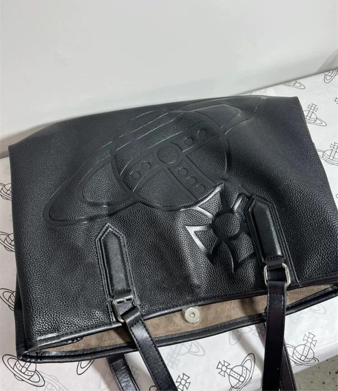 Embossed Leather Structured Tote Bag