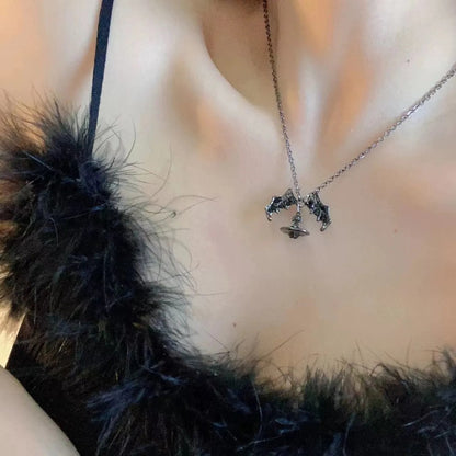 Gothic Bat Wings Saturn Necklace