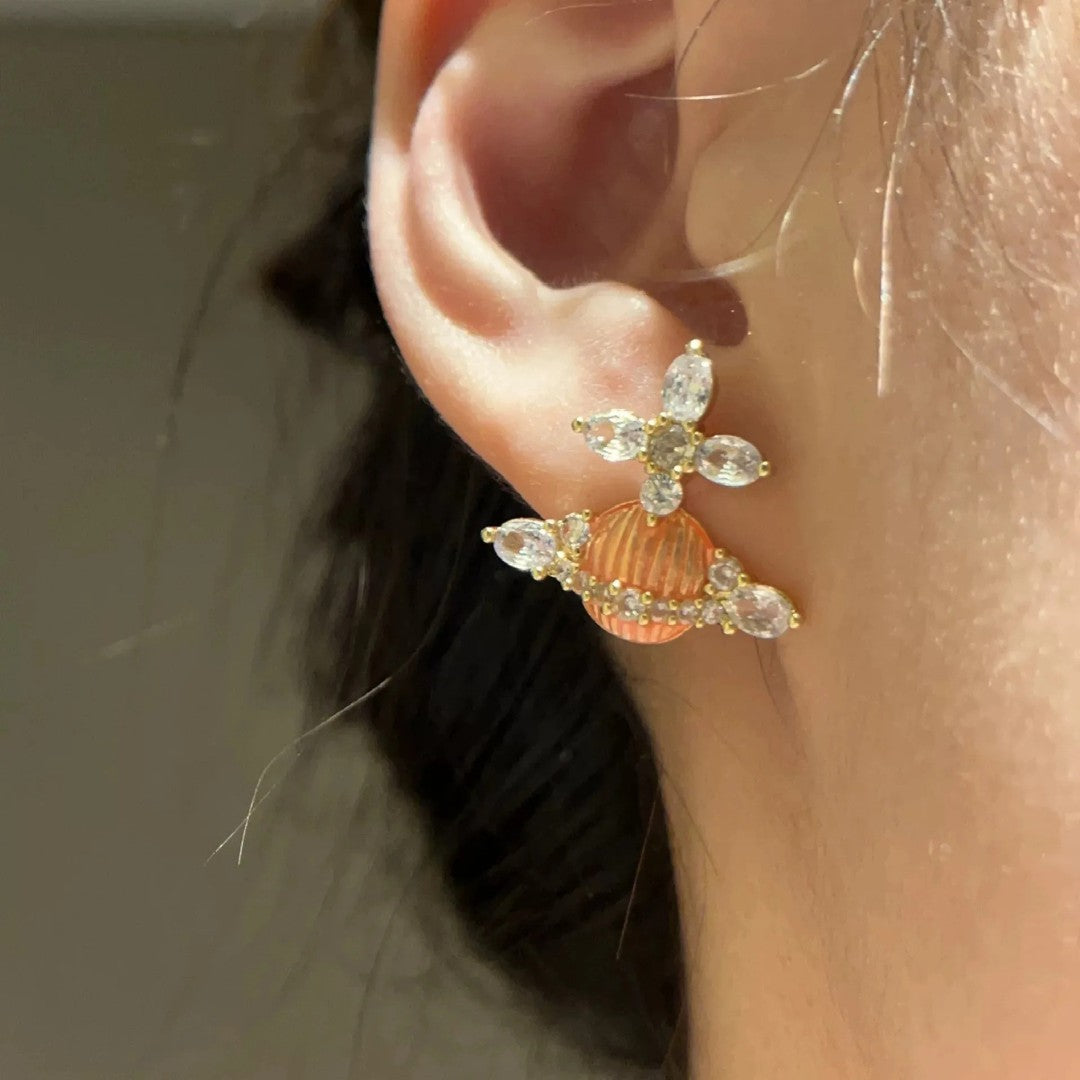 MIREILLE Lacqued Striped Saturn Earrings