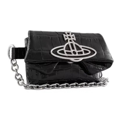 Mini Croc-Textured Chain Flap Bag with Dust Bag