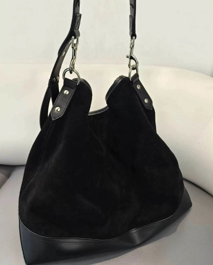 Oversized Suede Leather Hobo Tote