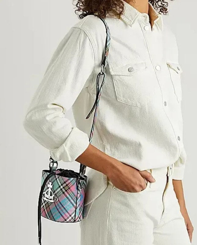 Croc-Effect Drawstring Bucket Bag
