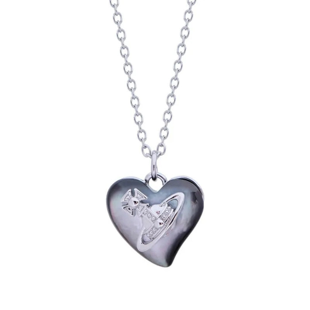 Big Saturn Seashell Heart Necklace