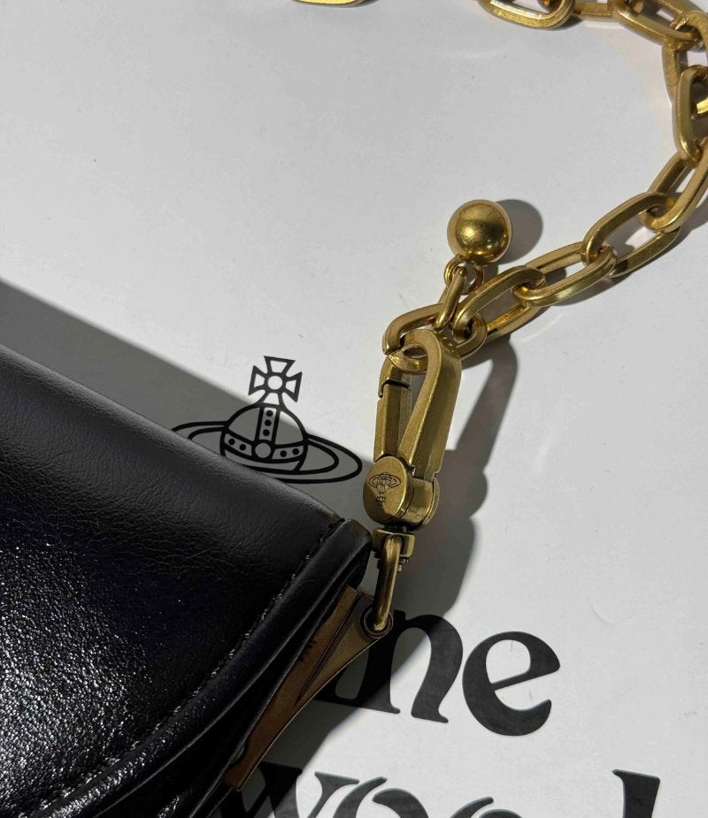 Half-Moon Chain Shoulder Bag with Saturn Emblem