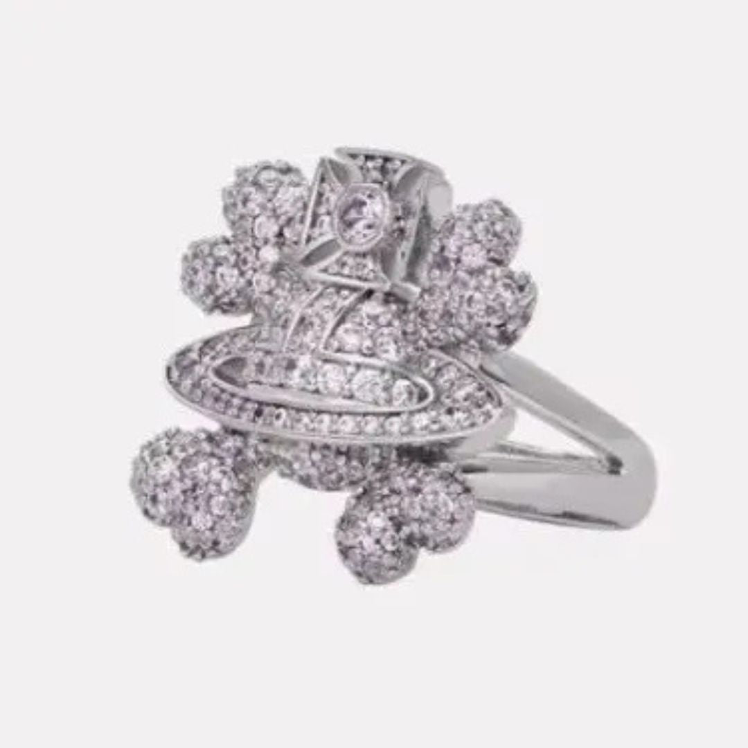 Crystalline Orb Flower Cluster Ring