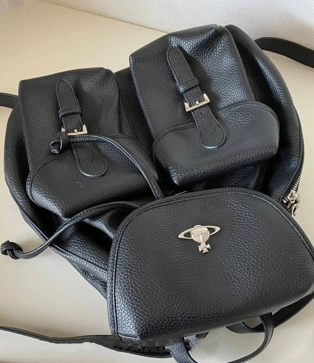 Vintage Leather Buckle Strap Backpack