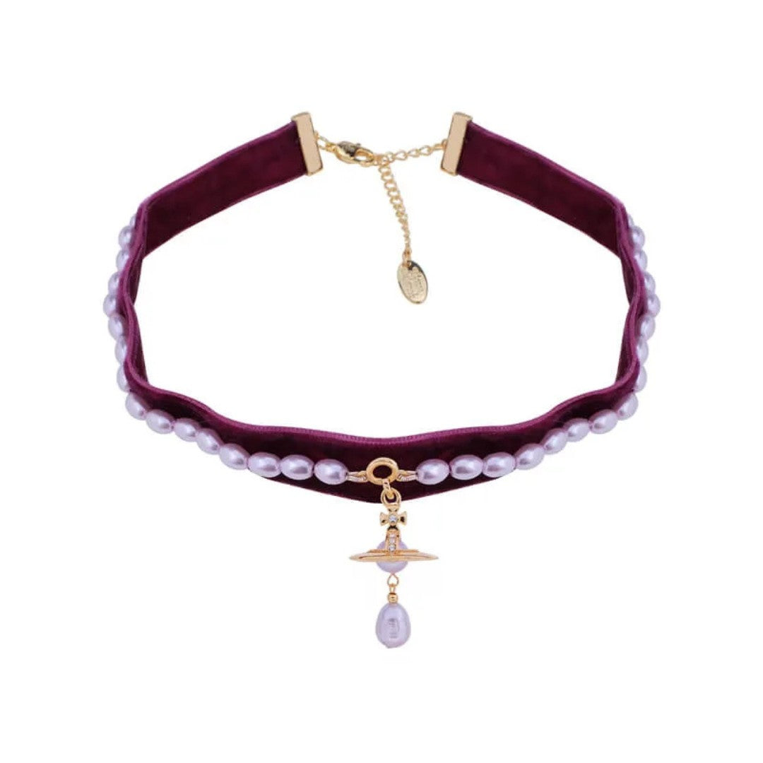 ALEKSA Velvet Baroque Pearls Choker Necklace