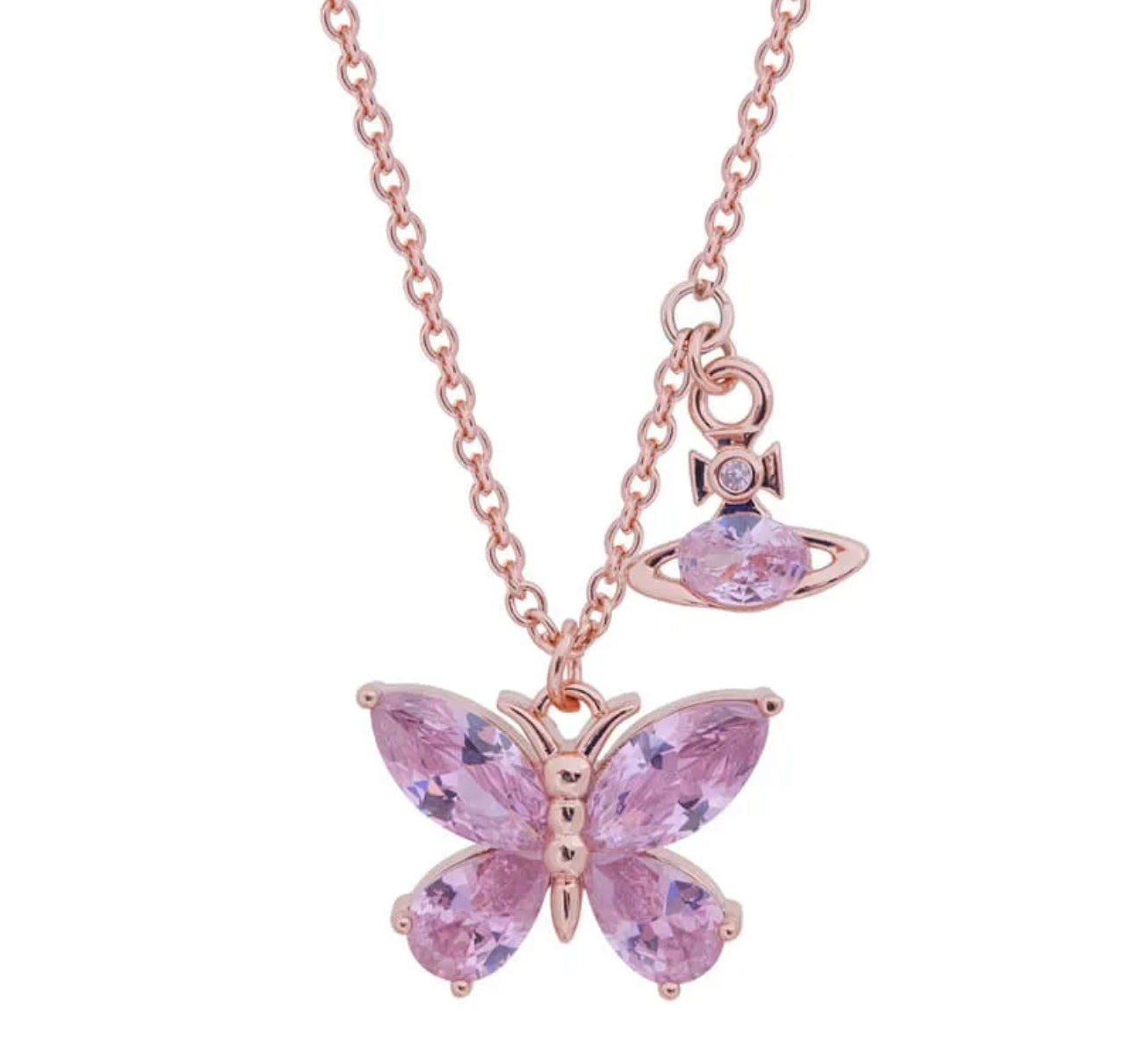 NEW-ELIANNE Butterfly Saturn Diamond Necklace (with box)