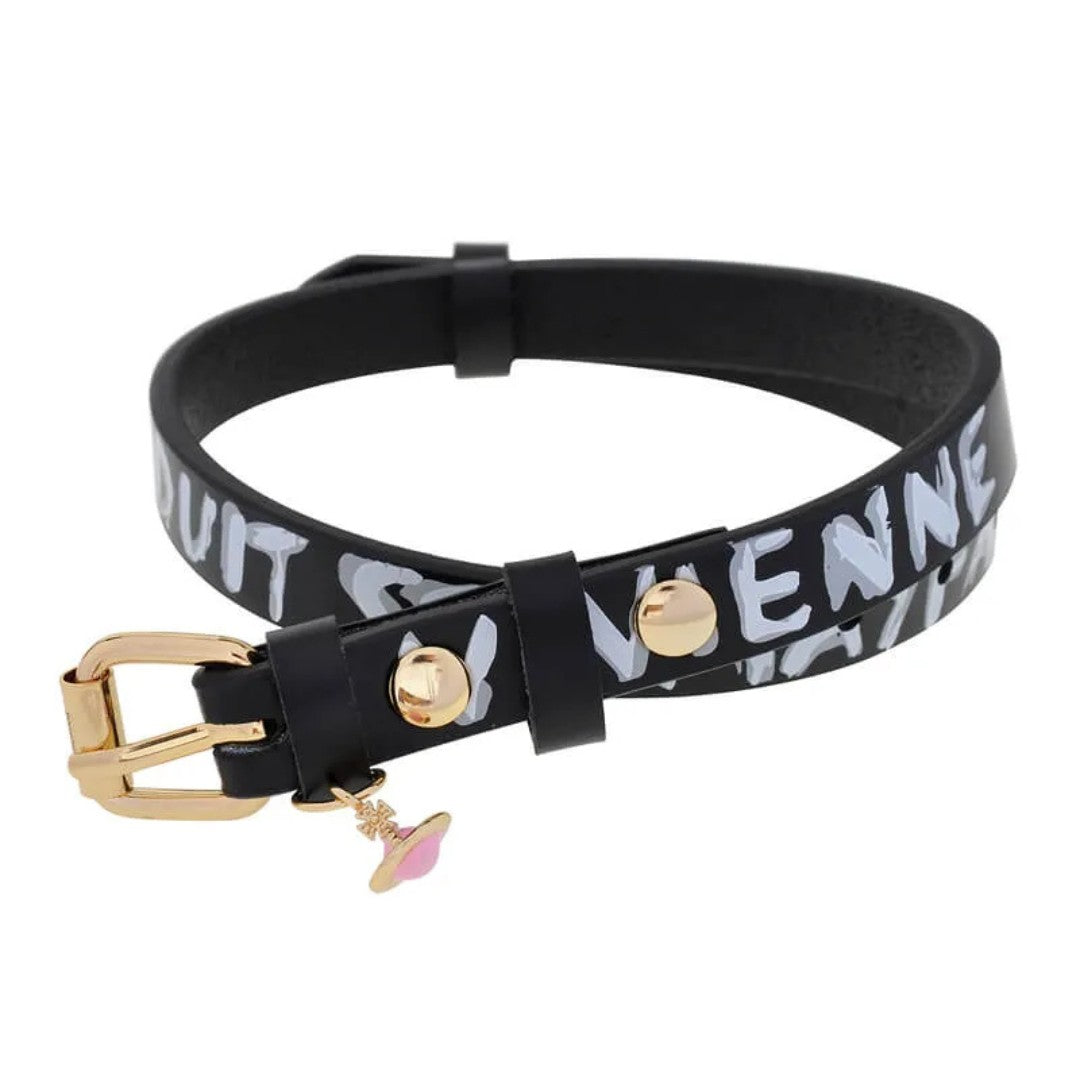 Graffiti-Print Leather Saturn Choker